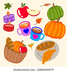 Autumn bundle colorful simple vector