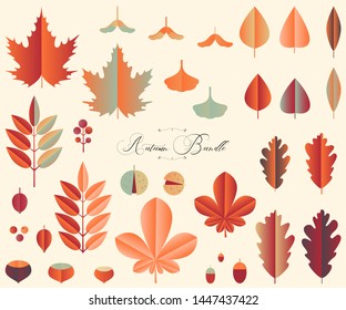 Autumn bundle of leaves and fruits in papercut style
