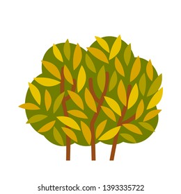 Autumn bush with yellowed leaves. icon in flat style vector illustration isolated on white background