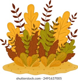 Arbustos de otoño. Colección simple del elemento de hierba. Ilustración plana de Vector sobre fondo blanco