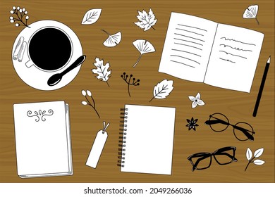 autumn cafe time frat design. line art stationary vector illustration.simple design back to shool.