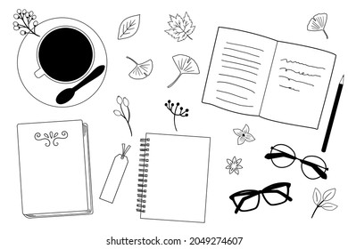autumn cafe time frat design. line art stationary vector illustration02.simple design back to school.