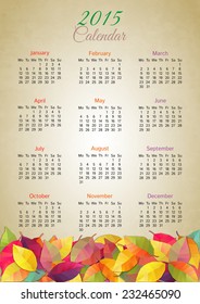 Autumn calendar 2015. Vector illustration