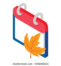 Autumn calendar icon. Isometric illustration of autumn calendar vector icon for web