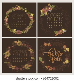 Autumn calendar for month. Editable vector illustration