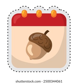 Ilustración vectorial de icono de etiqueta engomada del calendario de otoño