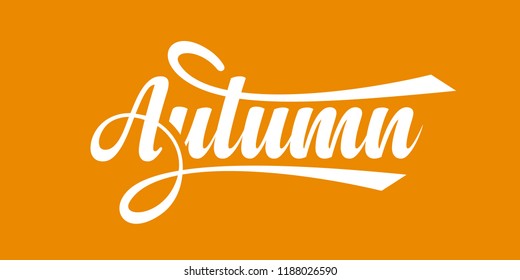 Autumn calligraphic text on orange background. Fall design element 