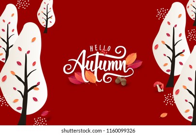 Autumn calligraphy background layout decorate with leaves for shopping or promo poster and frame leaflet or web banner.Vector illustration template.