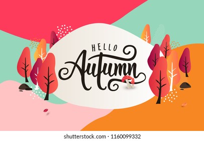 Autumn calligraphy background layout decorate with leaves for shopping or promo poster and frame leaflet or web banner.Vector illustration template.