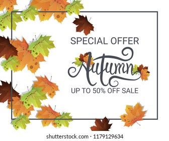 Autumn calligraphy. Autumn sale. Seasonal lettering. Web banner template. Vector illustration