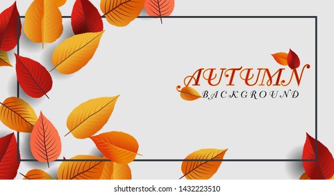 Autumn calligraphy. Seasonal lettering.web banner template.vector illustration. Red and Orange Autumn Leaves Background