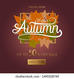 Autumn calligraphy. Seasonal lettering.web banner template.vector illustration