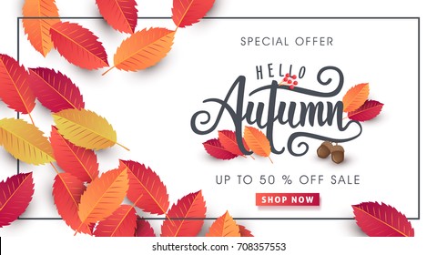 Autumn calligraphy. Seasonal lettering.web banner template.vector illustration