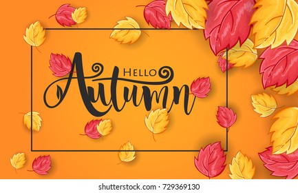 Autumn calligraphy. Seasonal lettering for web banner template, Postcard and Invitation Card. Vector illustration
