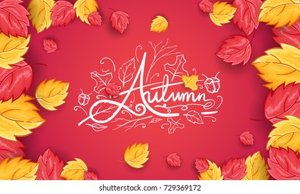 Autumn calligraphy. Seasonal lettering for web banner template, Postcard and Invitation Card. Vector illustration