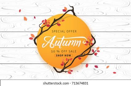 Autumn calligraphy. Seasonal lettering.vector illustration.sale banner.