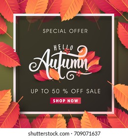 Autumn calligraphy of web banner template. Seasonal lettering.vector illustration