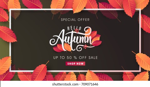 Autumn calligraphy of web banner template. Seasonal lettering.vector illustration