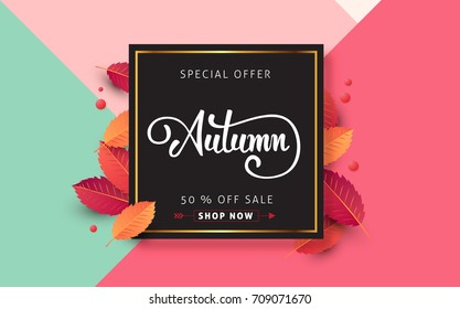 Autumn calligraphy of web banner template. Seasonal lettering.vector illustration