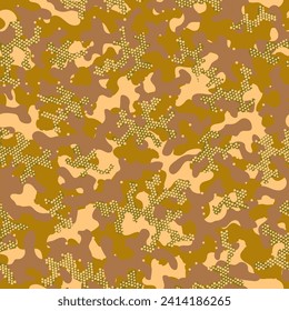 Autumn Camouflage Seamless Pattern. Beige Seamless Abstract Graphic Wallpaper. Green Repeated Creative Vector Backdrop. Brown Repeated Army Graphic Texture. Camouflage Army Camoflage