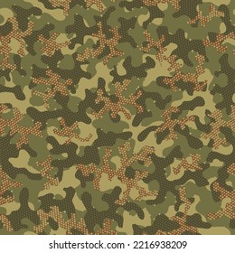 Patrón sin foco de camuflaje de otoño. Patrón de vectores modernos sin soldadura marrón. El fondo del vector de camo sin foco en Khaki. Camuflaje gráfico artístico repetido verde. Camuflaje Uniforme Camoflage