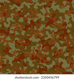 Autumn Camouflage Seamless Pattern. Camouflage Clothes Khaki Repeated Color Graphic Print. Brown Seamless Camo Graphic Texture. Green Seamless Military Vector Backdrop. Camoflage