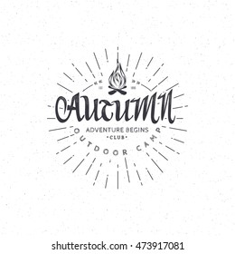 Autumn camp- calligraphic lettering badge label for design