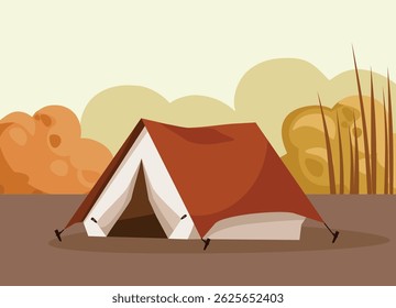 Autumn camp illustration. Camping in nature, picnic, traveling, hiking. Design for template, banner, poster, website, flyer.