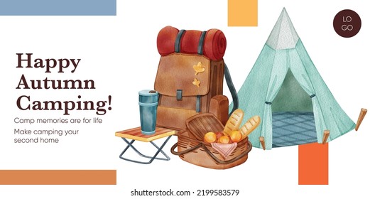 Autumn camping picnic blog header template watercolor style