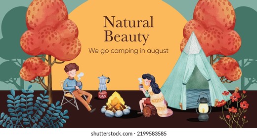 Autumn camping picnic blog header template watercolor style