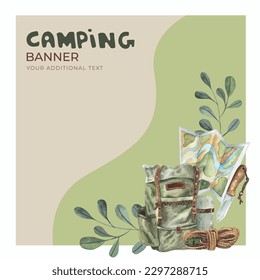 Autumn camping picnic blog header template watercolor style