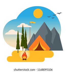 Autumn camping vector illustration.