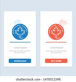 Autumn, Canada, Leaf, Maple  Blue and Red Download and Buy Now web Widget Card Template. Vector Icon Template background