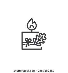 Autumn Candle line icon. linear style sign for mobile concept and web design. A lit candle and oak leaf outline vector icon. Symbol, logo illustration. Vector graphics