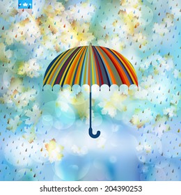 Autumn card with abstract geometric shapes umbrella. And also includes EPS 10 vector