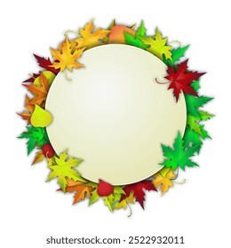 Tarjeta de otoño, Ilustración vectorial publicitaria de Anuncio con hojas de otoño coloridas y Anuncio blanco para su diseño.