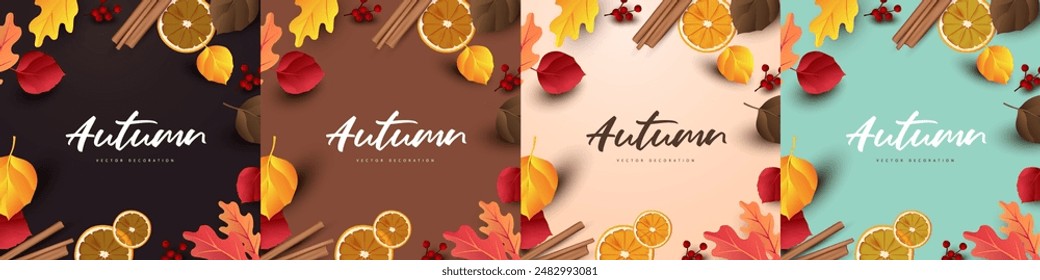 Autumn card banner background layout template with autumn leaves season decorate