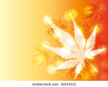 Autumn card with chestnut and maple leaves glittering