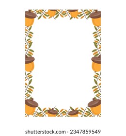 Autumn card. Fall season cozy poster. Autumn thanksgiving seasonal banner with acorn, leaves. Stock vector design.