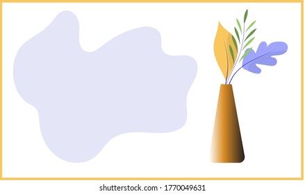 Autumn card in flat style.
Vase with autumn leaves and a blue cloud. For text.
Minimalistic vector design.