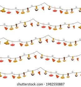 Autumn card with garlands of colored mushrooms. Fall greeting card template. vector 