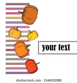 Autumn card, orange pumpkins, vector background. Halloween illustration. October harvest. Nature design.