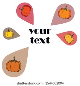 Autumn card, orange pumpkins, vector background. Halloween illustration. October harvest. Nature design.