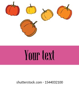 Autumn card, orange pumpkins, vector background. Halloween illustration. October harvest. Nature design.