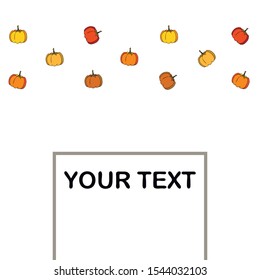 Autumn card, orange pumpkins, vector background. Halloween illustration. October harvest. Nature design.