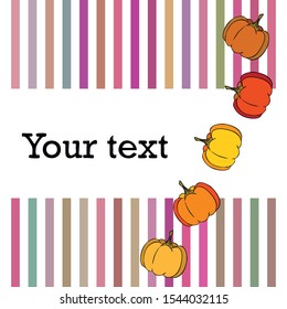 Autumn card, orange pumpkins, vector background. Halloween illustration. October harvest. Nature design.