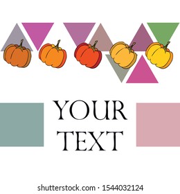 Autumn card, orange pumpkins, vector background. Halloween illustration. October harvest. Nature design.
