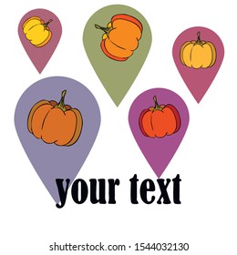 Autumn card, orange pumpkins, vector background. Halloween illustration. October harvest. Nature design.