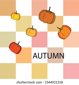 Autumn card, orange pumpkins, vector background. Halloween illustration. October harvest. Nature design.