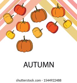 Autumn card, orange pumpkins, vector background. Halloween illustration. October harvest. Nature design.